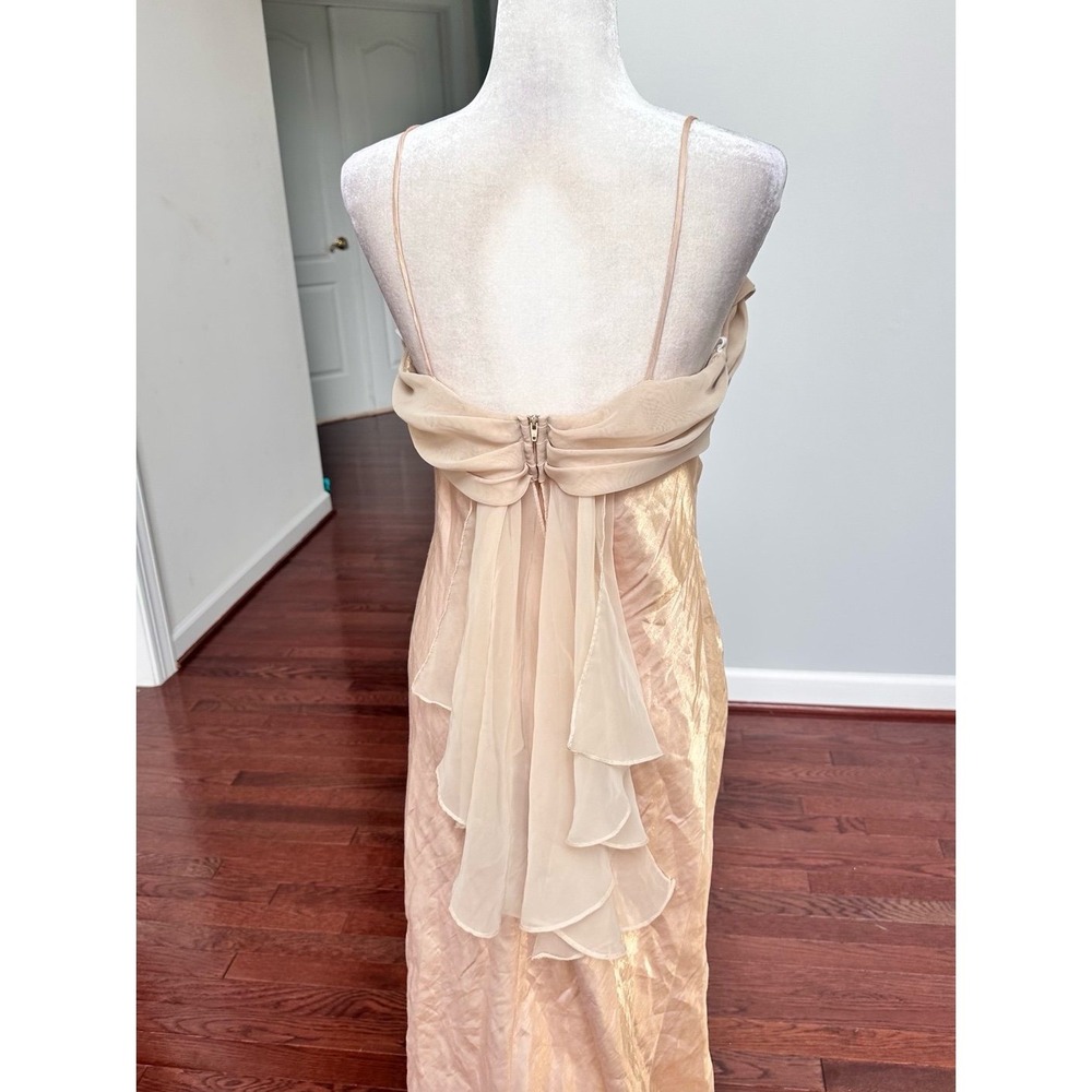 Vintage 2000s Dollar Metallic Gold Cowl Neck Simple Elegant Fairy Gown Dress XL - Picture 5 of 12